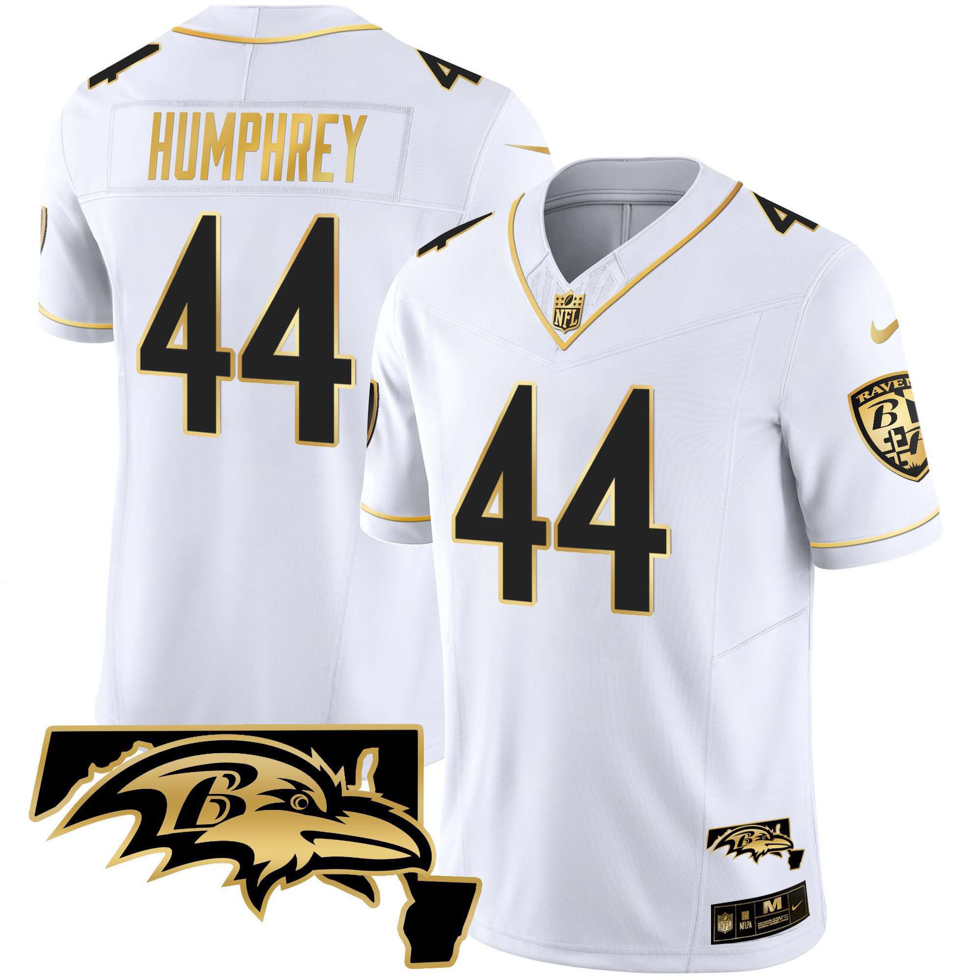 Men Baltimore Ravens #44 Humphrey White Gold 2024 Nike Maryland Patch Vapor Limited NFL Jersey->indianapolis colts->NFL Jersey